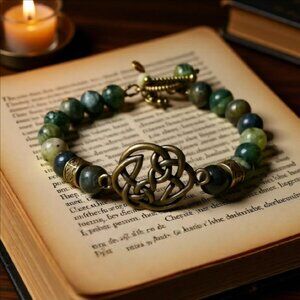 Nordic Green Jasper Bracelet • Celtic Knot • Rustic Earthy Cabincore Jewelry